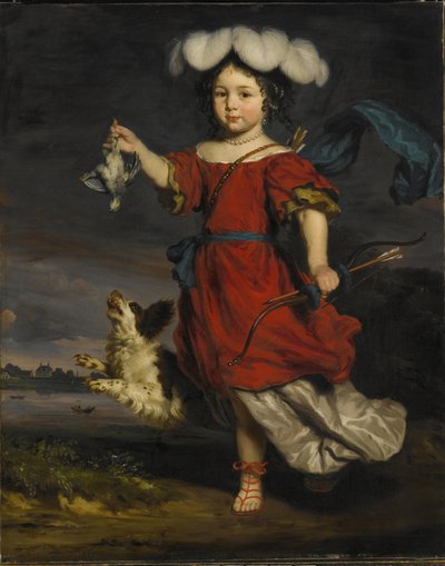 Portret van een kind in een geitenkar door Nicolaes Maes